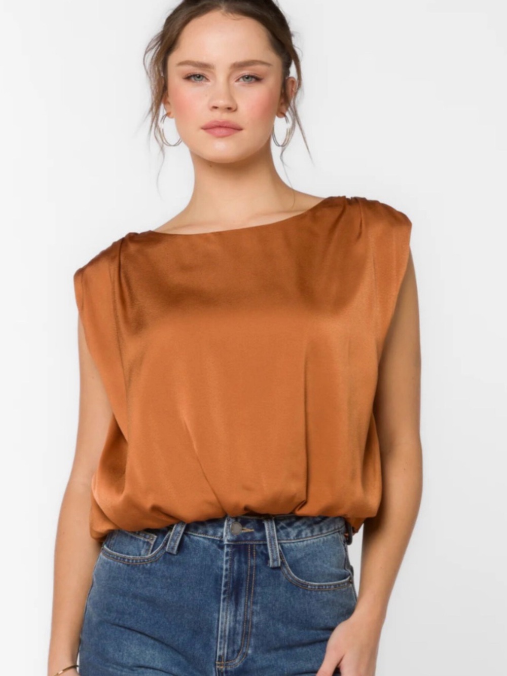 Velvet Heart Satin Draped Camisole Tank - Rust Brown